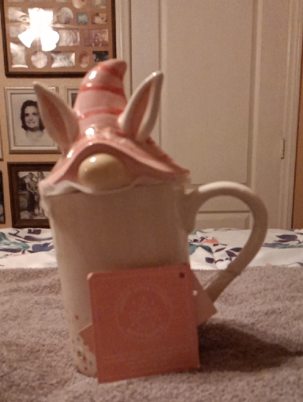 Ceramic Bunny Teapot in Pink and Cream - Charming Home Accent
